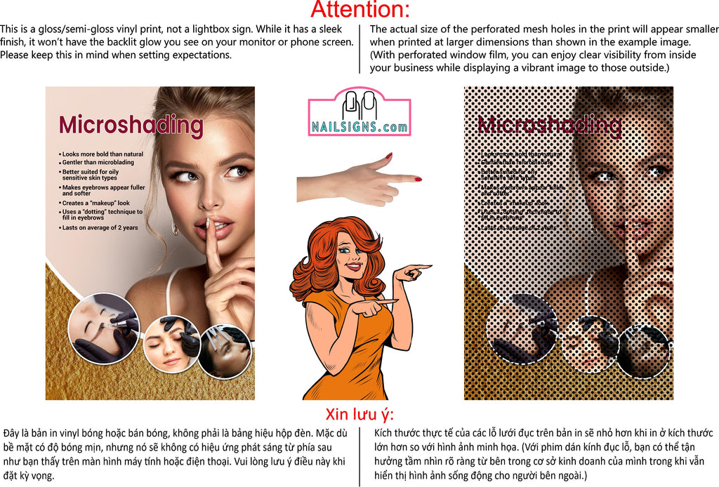 Microshading 05 Perforated Mesh One Way Vision See-Through Window Vinyl Salon Services Makeup Vertical