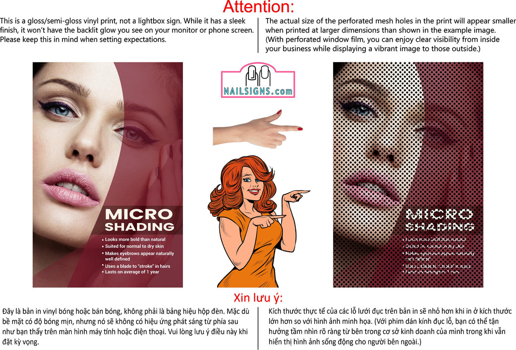 Microshading 06 Perforated Mesh One Way Vision See-Through Window Vinyl Salon Services Makeup Vertical