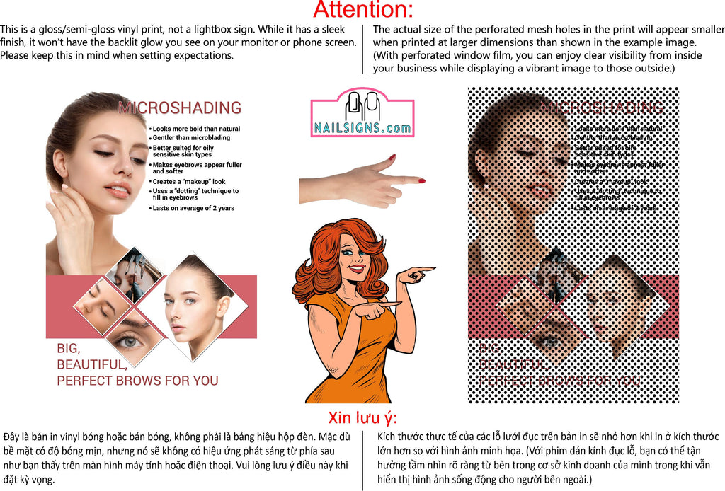 Microshading 07 Perforated Mesh One Way Vision See-Through Window Vinyl Salon Services Makeup Vertical