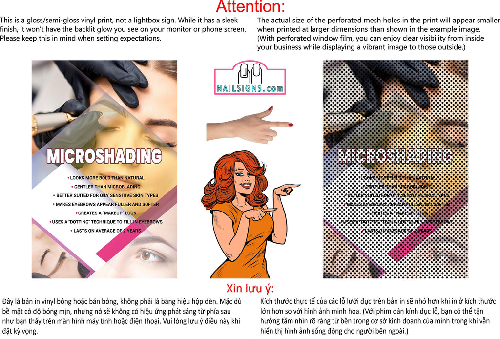 Microshading 08 Perforated Mesh One Way Vision See-Through Window Vinyl Salon Services Makeup Vertical