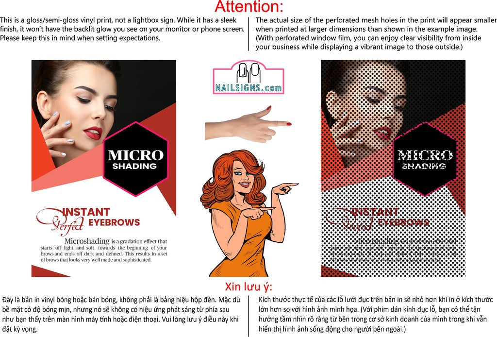 Microshading 01 Perforated Mesh One Way Vision See-Through Window Vinyl Salon Services Makeup Vertical