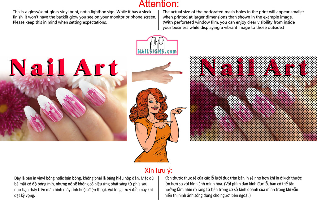 Nail Art 10 Perforated Mesh One Way Vision See-Through Window Vinyl Salon Sign Horizontal