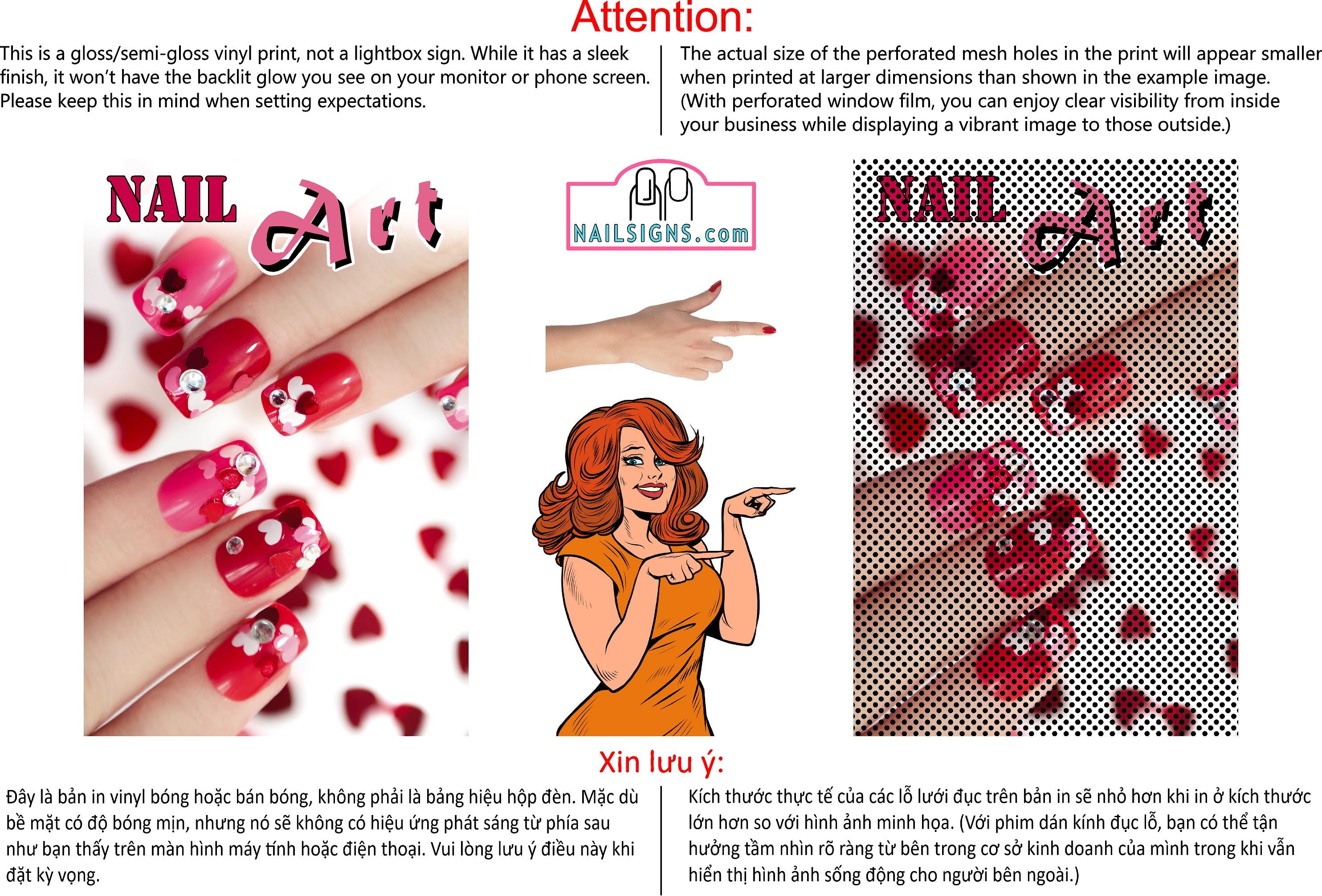 Nail Art 04 Perforated Mesh One Way Vision See-Through Window Vinyl Salon Sign Vertical