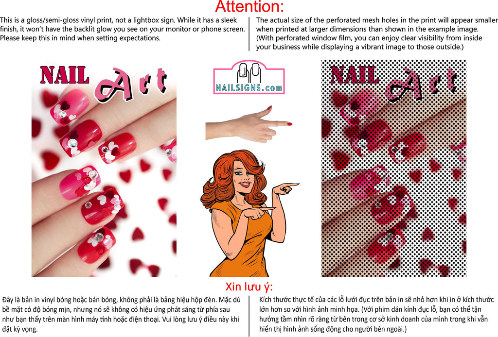 Nail Art 04 Perforated Mesh One Way Vision See-Through Window Vinyl Salon Sign Vertical