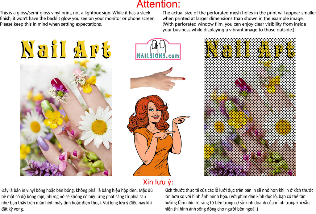 Nail Art 05 Perforated Mesh One Way Vision See-Through Window Vinyl Salon Sign Vertical