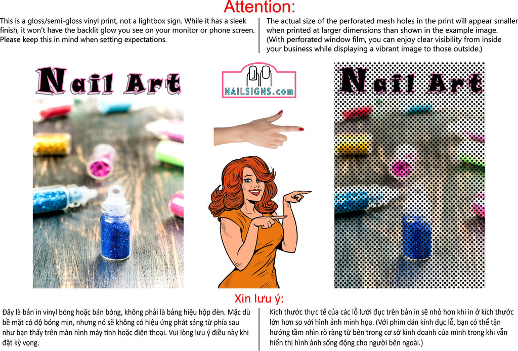 Nail Art 06 Perforated Mesh One Way Vision See-Through Window Vinyl Salon Sign Vertical