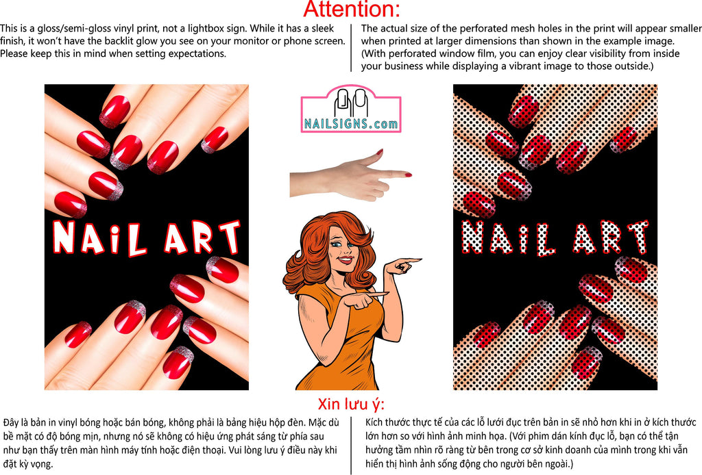 Nail Art 07 Perforated Mesh One Way Vision See-Through Window Vinyl Salon Sign Vertical