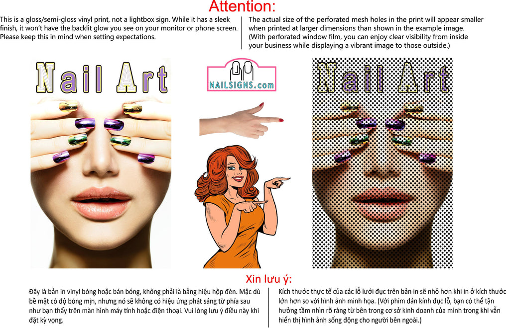 Nail Art 08 Perforated Mesh One Way Vision Window Vinyl Nail Salon See-Through Window Sign Vertical