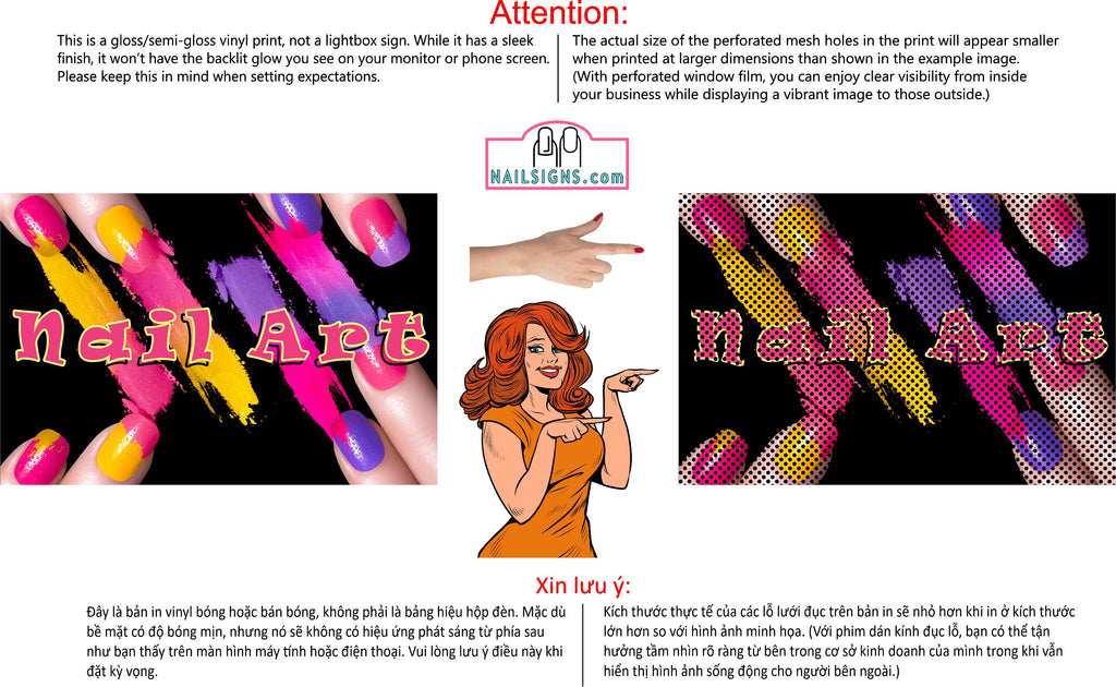 Nail Art 09 Perforated Mesh One Way Vision See-Through Window Vinyl Salon Sign Horizontal