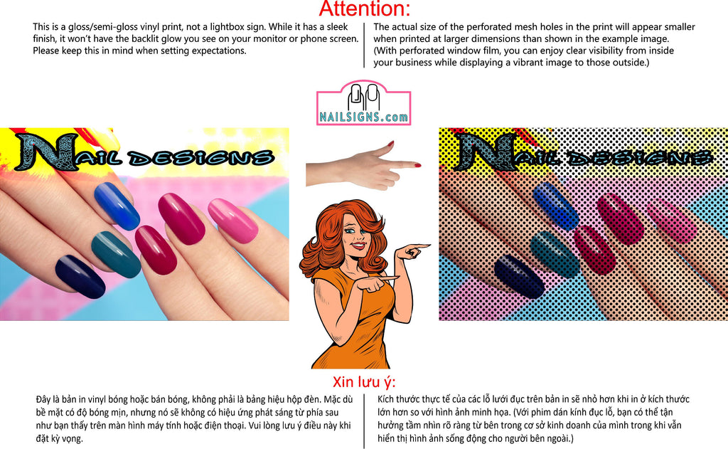 Nail Designs 10 Perforated Mesh One Way Vision See-Through Window Vinyl Salon Sign Horizontal