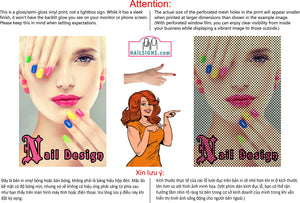 Nail Designs 03 Perforated Mesh One Way Vision See-Through Window Vinyl Salon Sign Vertical