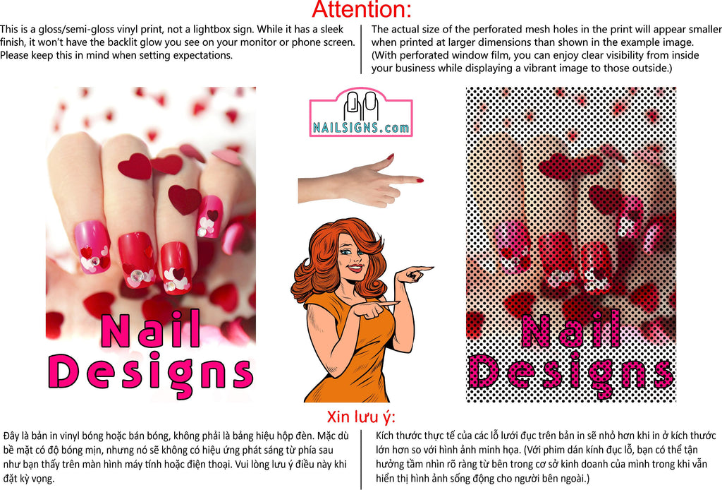 Nail Designs 09 Perforated Mesh One Way Vision See-Through Window Vinyl Salon Sign Vertical