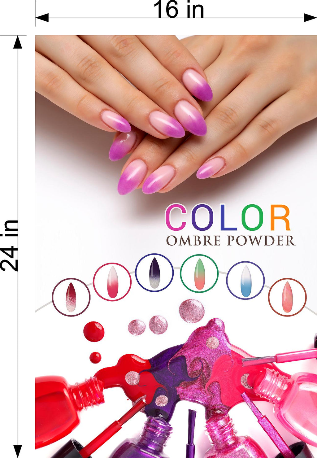 Ombre Nails 03 Window Decal Interior/Exterior Vinyl Adhesive Front BLOCKS Outside Inside View Semitransparent Privacy Vertical