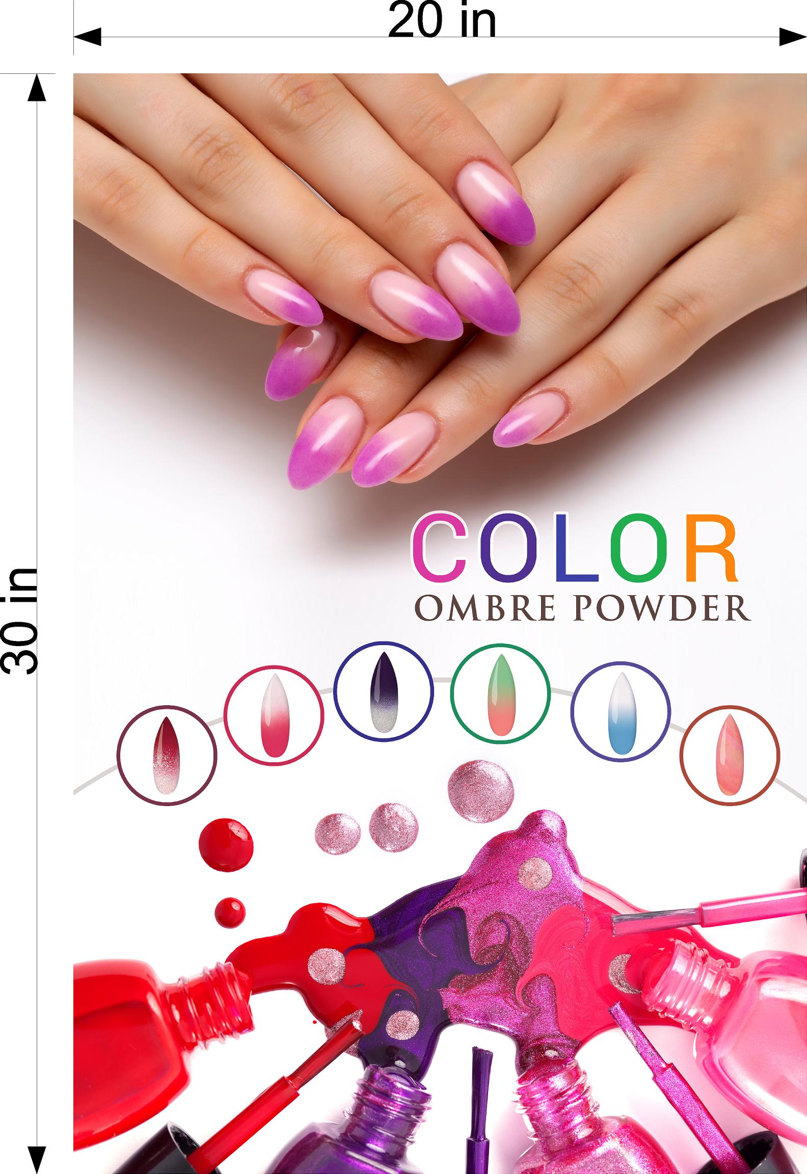 Ombre Nails 03 Window Decal Interior/Exterior Vinyl Adhesive Front BLOCKS Outside Inside View Semitransparent Privacy Vertical