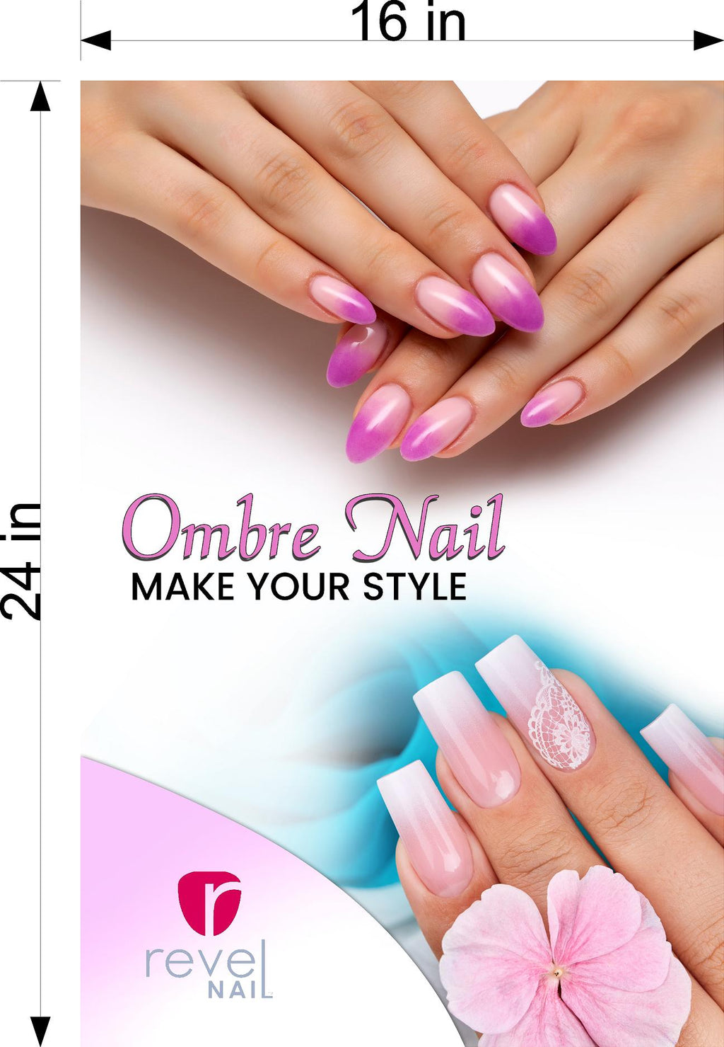 Ombre Nails 06 Window Decal Interior/Exterior Vinyl Adhesive Front BLOCKS Outside Inside View Semitransparent Privacy Vertical