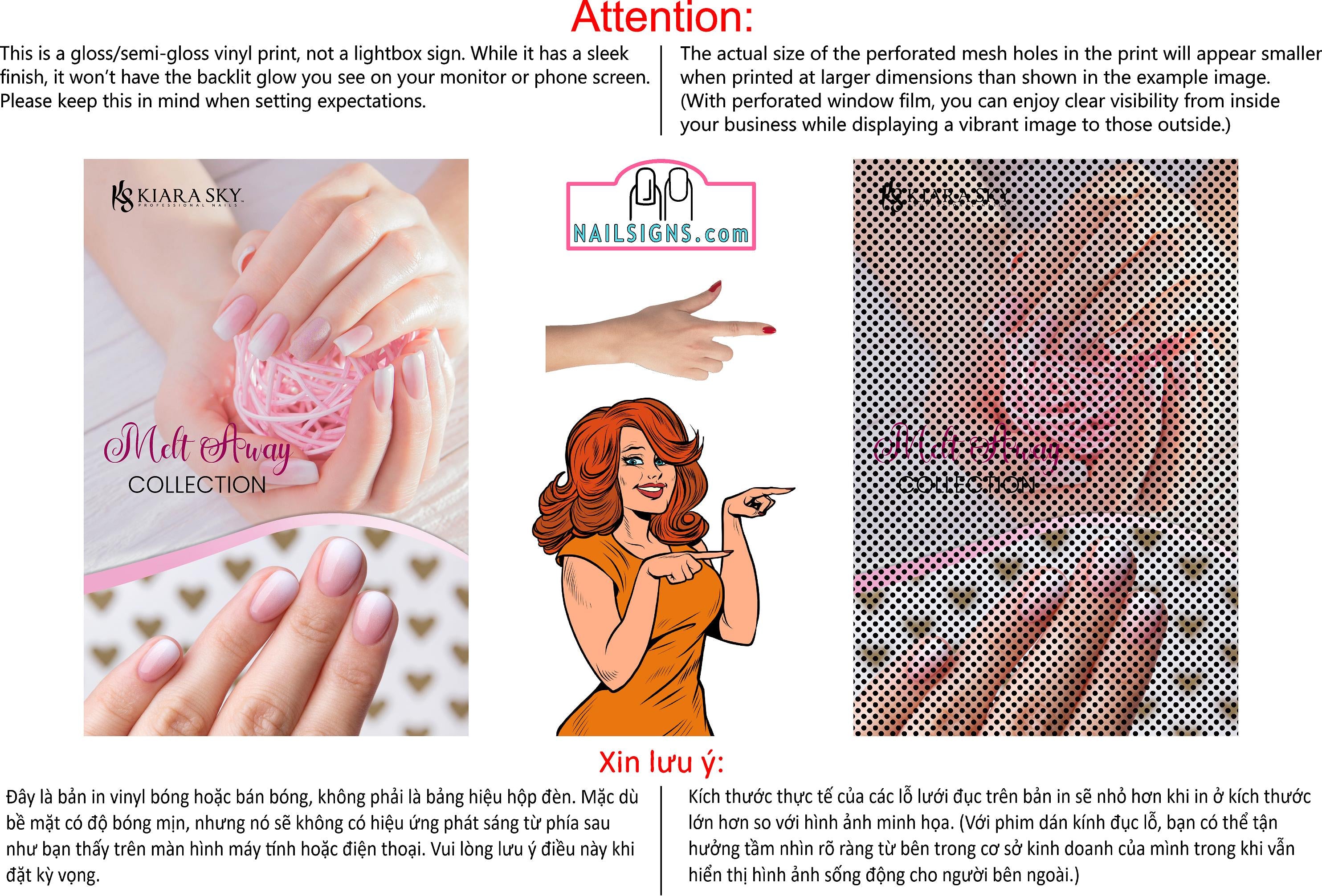 Ombre Nails 05 Perforated Mesh One Way Vision See-Through Window Vinyl Salon Sign Manicure Color Tones Acrylic French Vertical