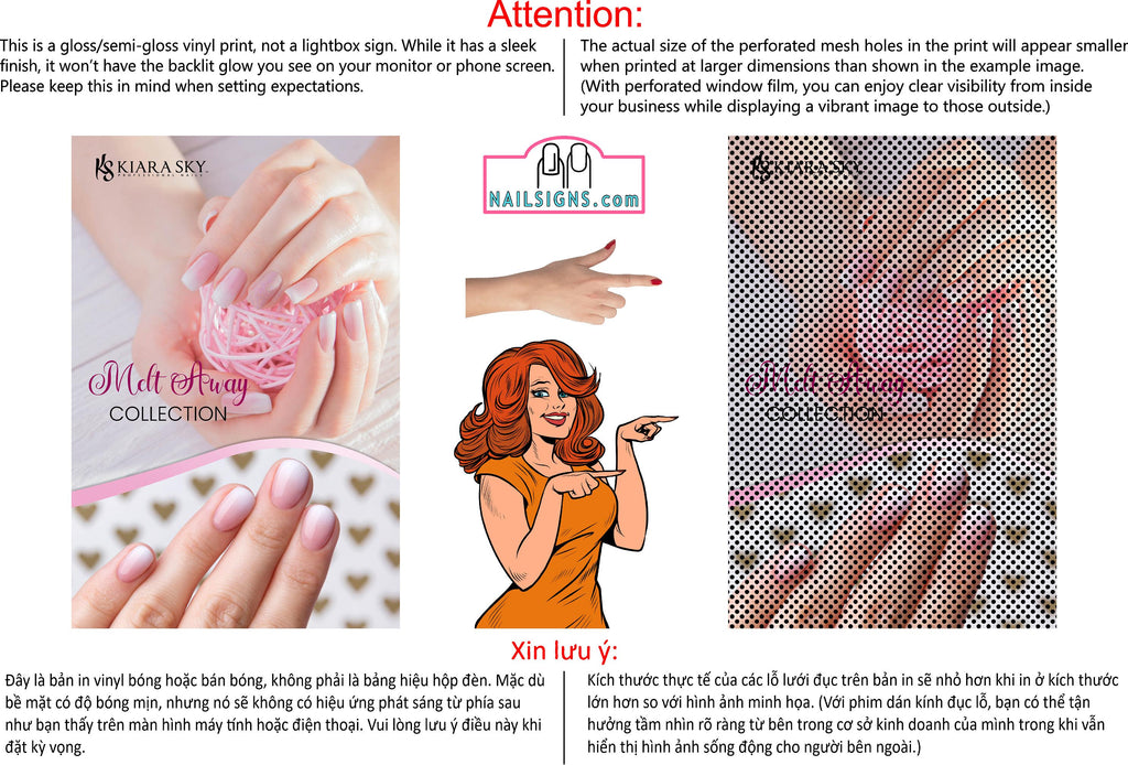 Ombre Nails 05 Perforated Mesh One Way Vision See-Through Window Vinyl Salon Sign Manicure Color Tones Acrylic French Vertical