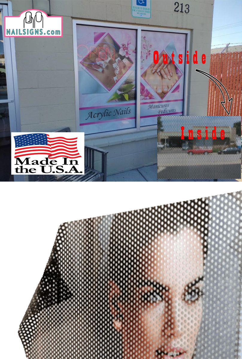 Nails 19 Vertical Perforated Window Vinyl Nail Salon See Through Sign ...