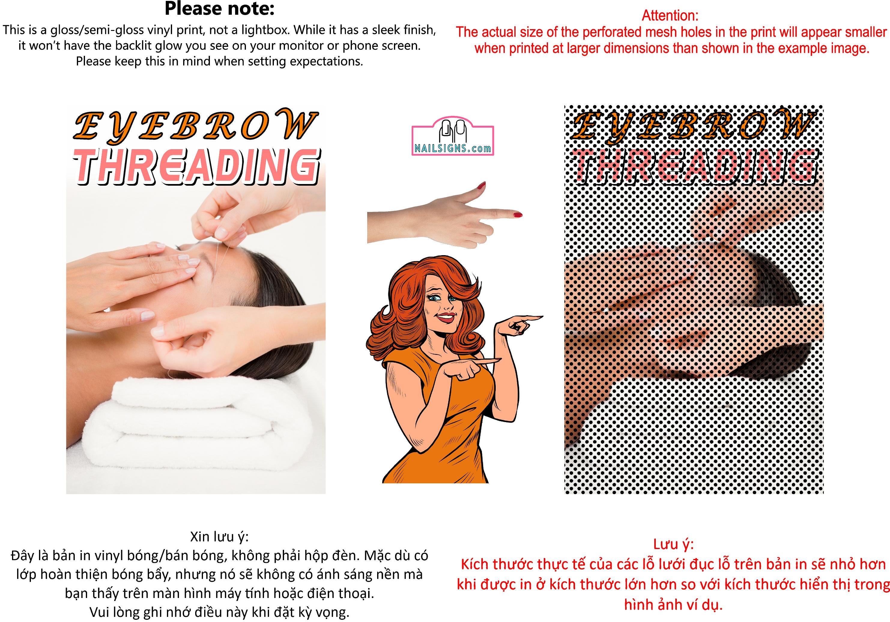 Eyebrows 17 Perforated Mesh One Way Vision See-Through Window Vinyl Salon Sign Threading Vertical
