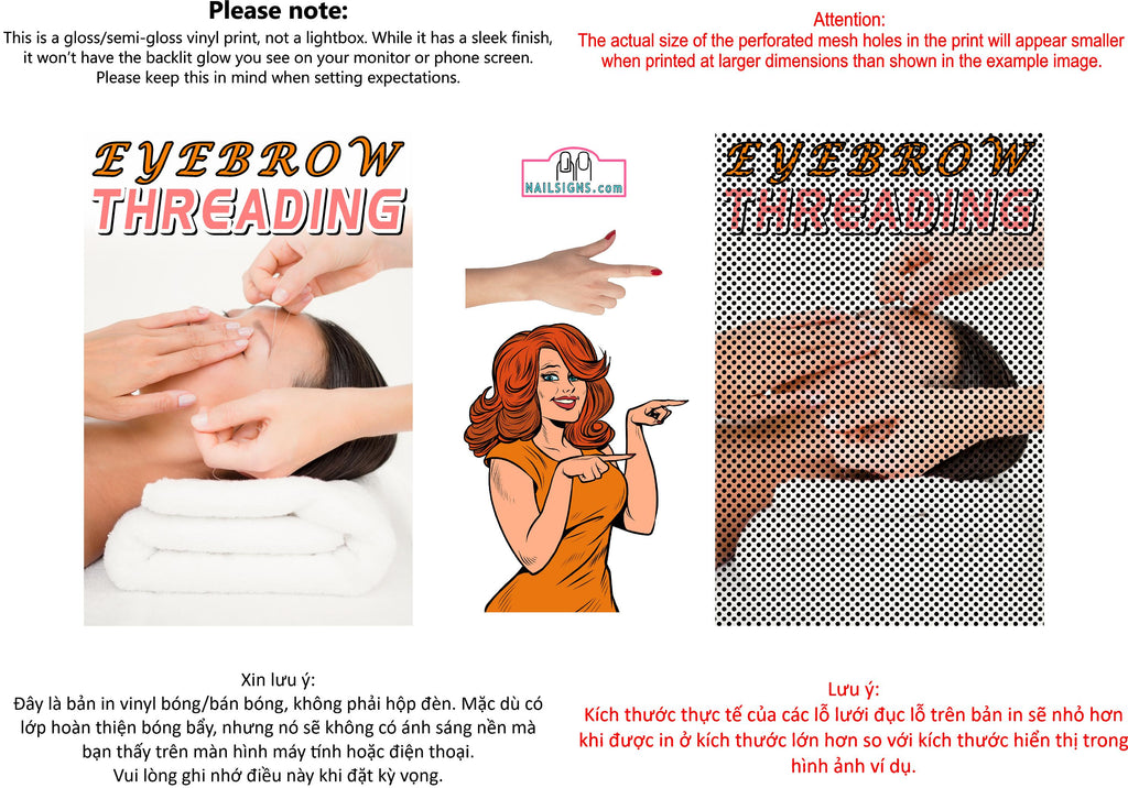 Eyebrows 17 Perforated Mesh One Way Vision See-Through Window Vinyl Salon Sign Threading Vertical