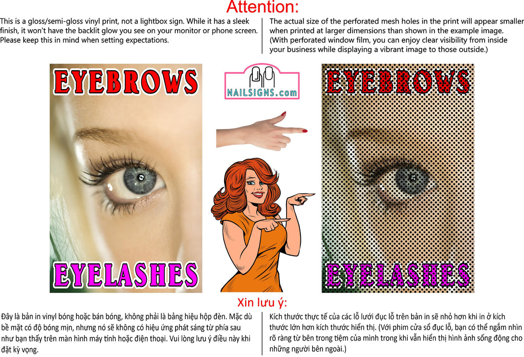 Eyelash 06 Perforated Mesh One Way Vision See-Through Window Vinyl Salon Sign Eyebrows Eyelashes Extension Vertical