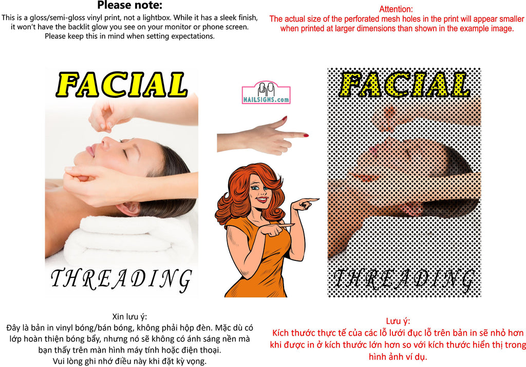 Eyebrows 18 Perforated Mesh One Way Vision See-Through Window Vinyl Salon Sign Facial Threading Vertical