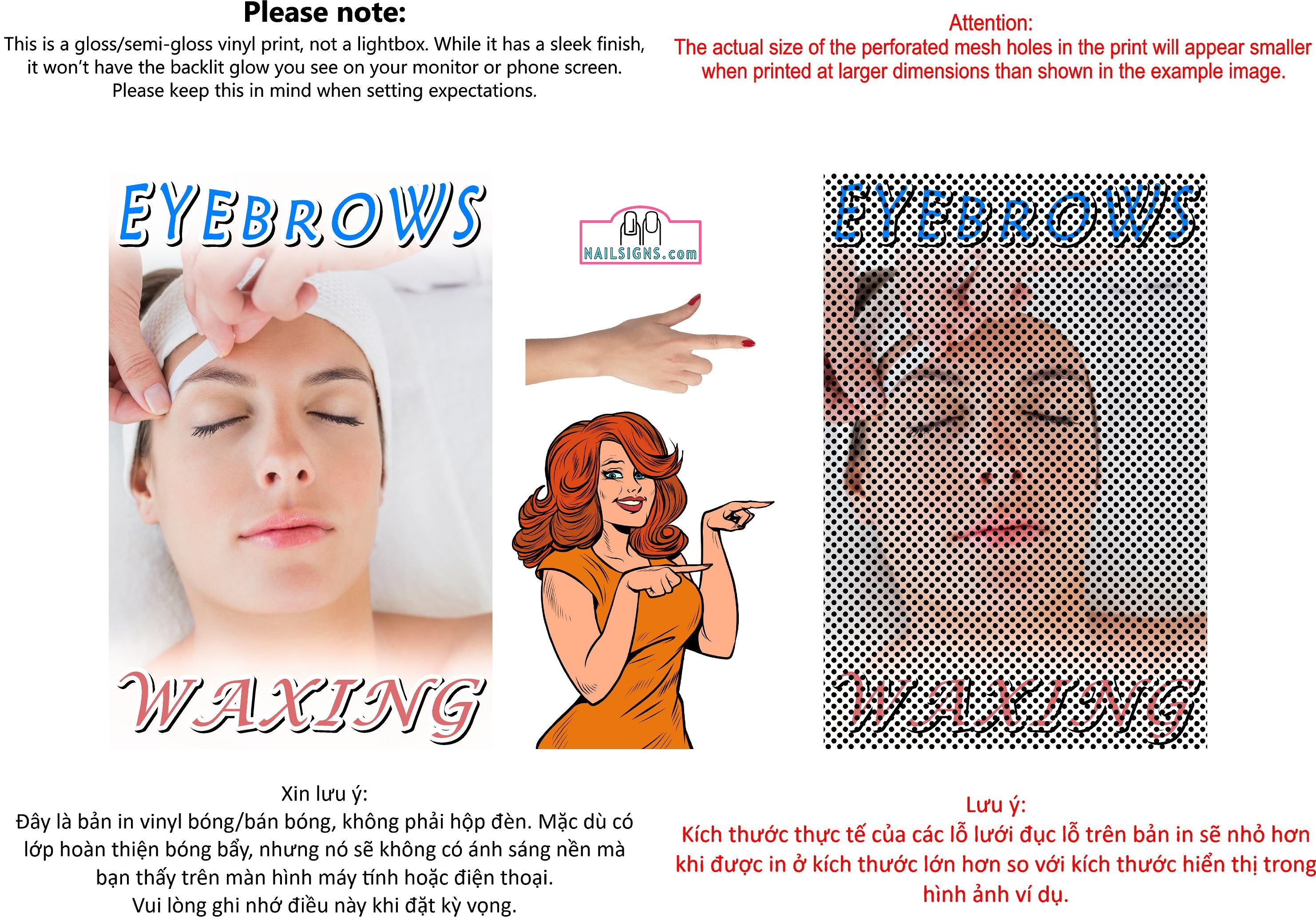 Eyebrows 19 Perforated Mesh One Way Vision See-Through Window Vinyl Salon Sign Facial Threading Vertical