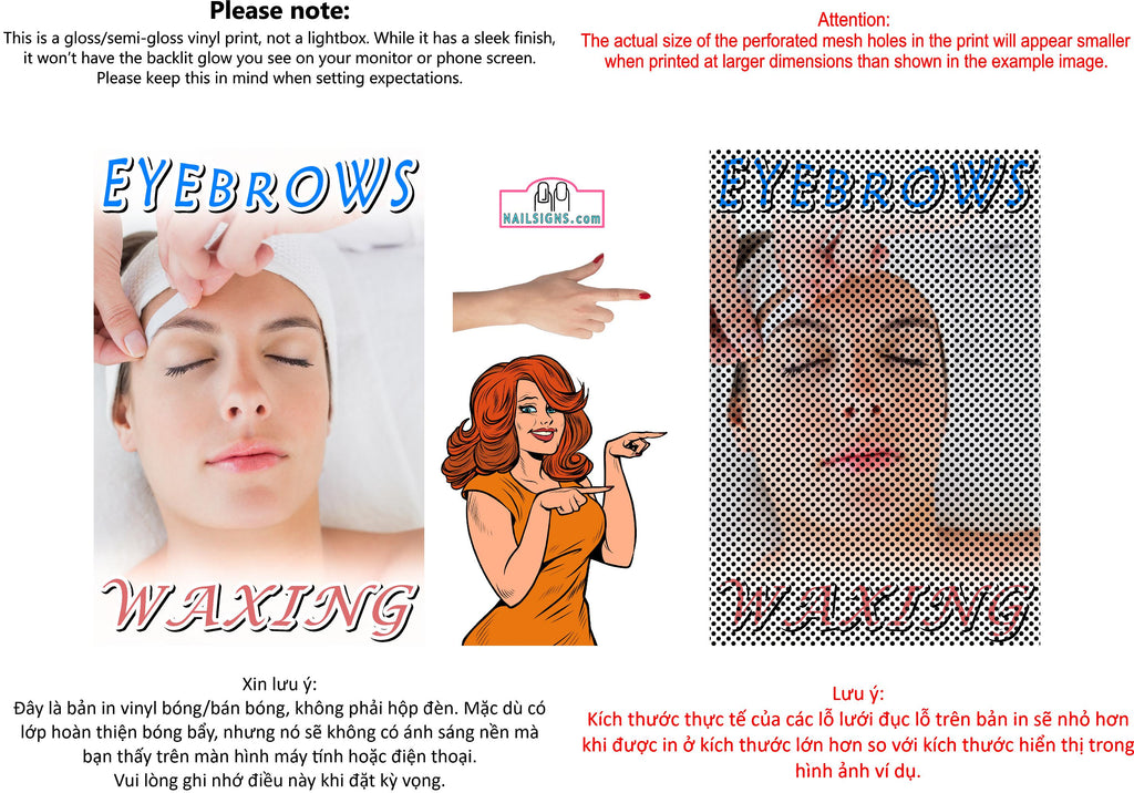 Eyebrows 19 Perforated Mesh One Way Vision See-Through Window Vinyl Salon Sign Facial Threading Vertical