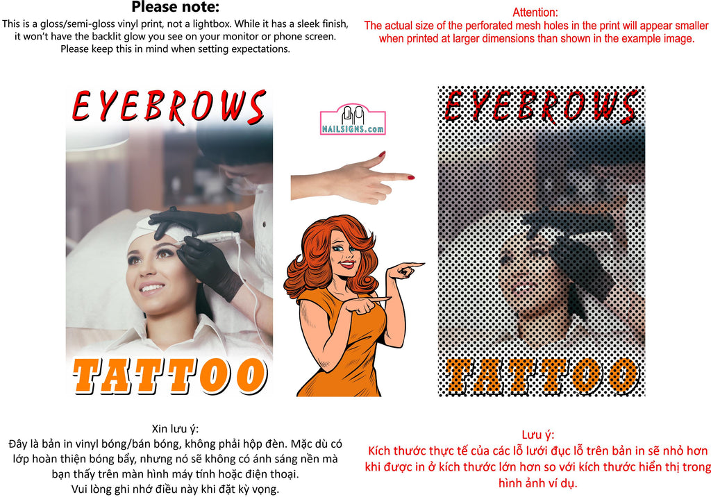 Eyebrows 20 Perforated Mesh One Way Vision See-Through Window Vinyl Salon Sign Facial Threading Vertical