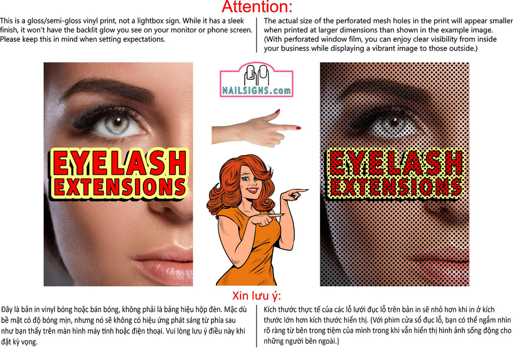 Eyelash 10 Perforated Mesh One Way Vision See-Through Window Vinyl Salon Sign Extension Vertical