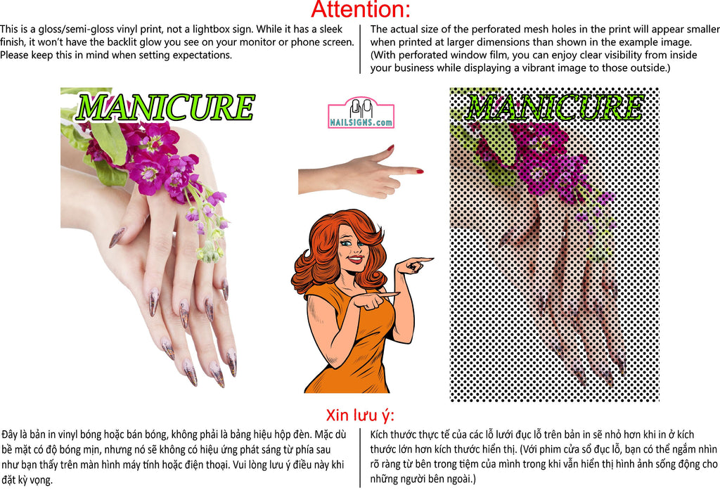 Manicure 02 Perforated Mesh One Way Vision See-Through Window Vinyl Salon Sign Vertical