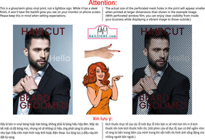 Salon 11 Perforated Mesh One Way Vision See-Through Window Vinyl Haircut Men Salon Sign Vertical