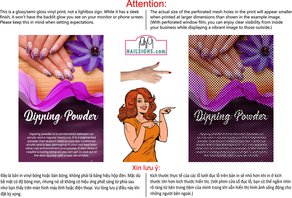 Salon 15 Perforated Mesh One Way Vision See-Through Window Vinyl Dipping Powder Nail Vertical