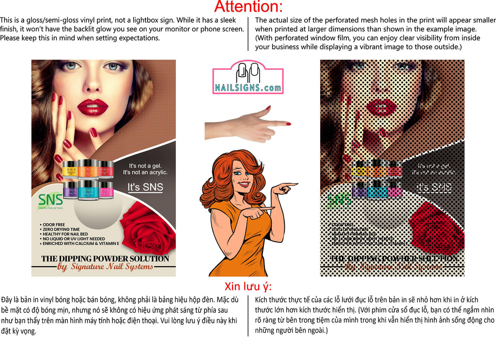 Salon 16 Perforated Mesh One Way Vision See-Through Window Vinyl Dipping Powder SNS Vertical