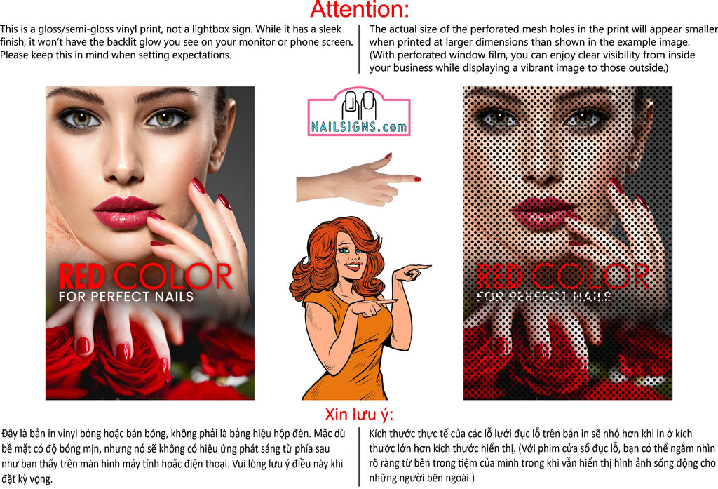 Salon 17 Perforated Mesh One Way Vision See-Through Window Vinyl Red Nail Vertical