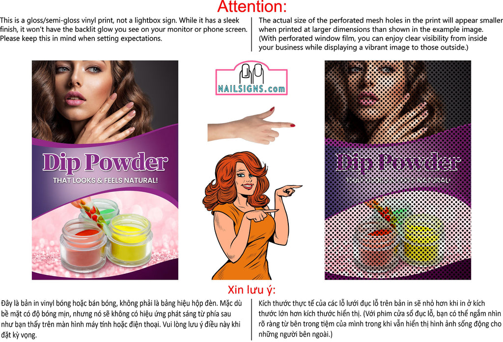 Salon 18 Perforated Mesh One Way Vision See-Through Window Vinyl Dipping Powder Nail Vertical