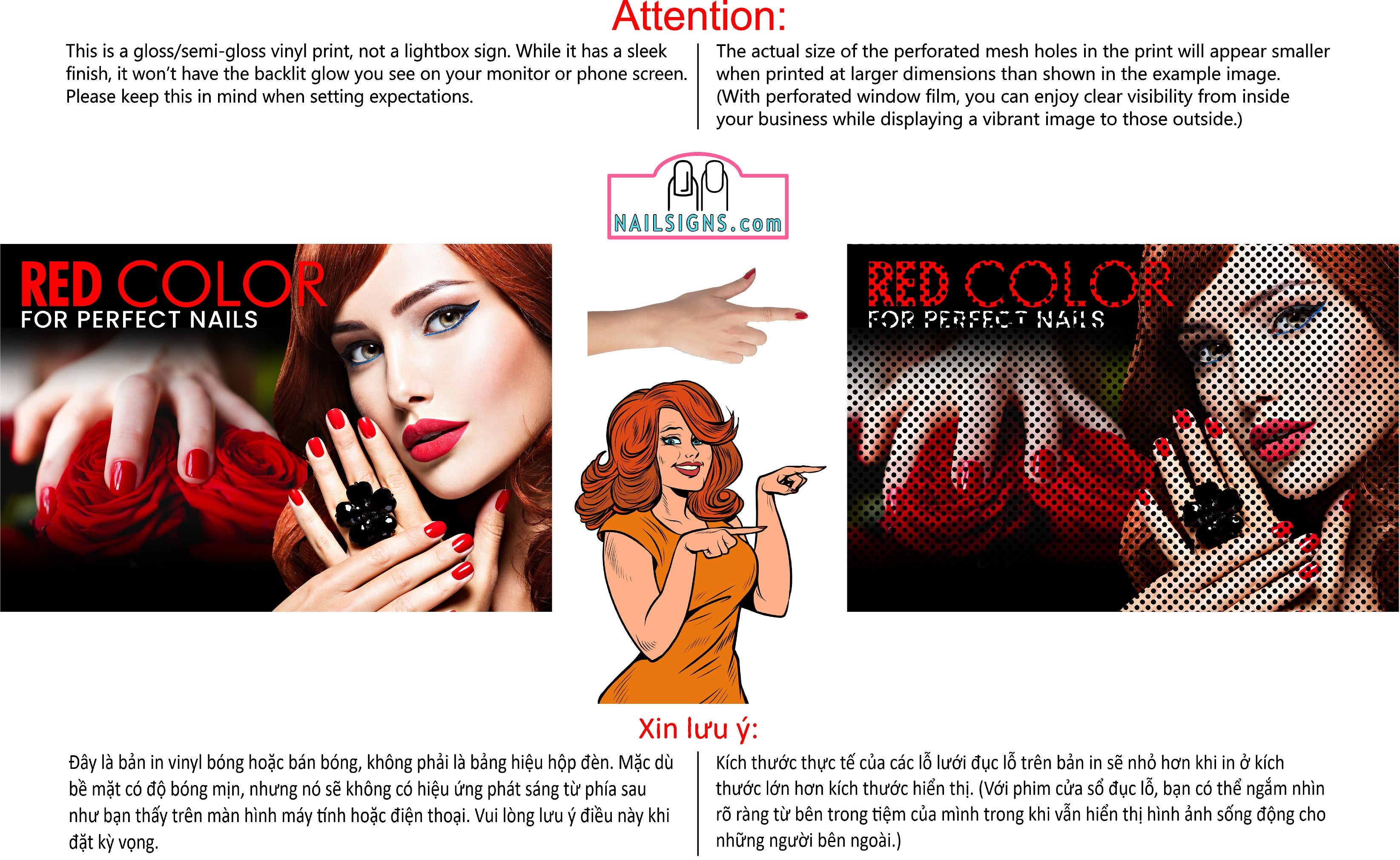 Salon 20 Perforated Mesh One Way Vision See-Through Window Vinyl Red Manicure Nail Horizontal