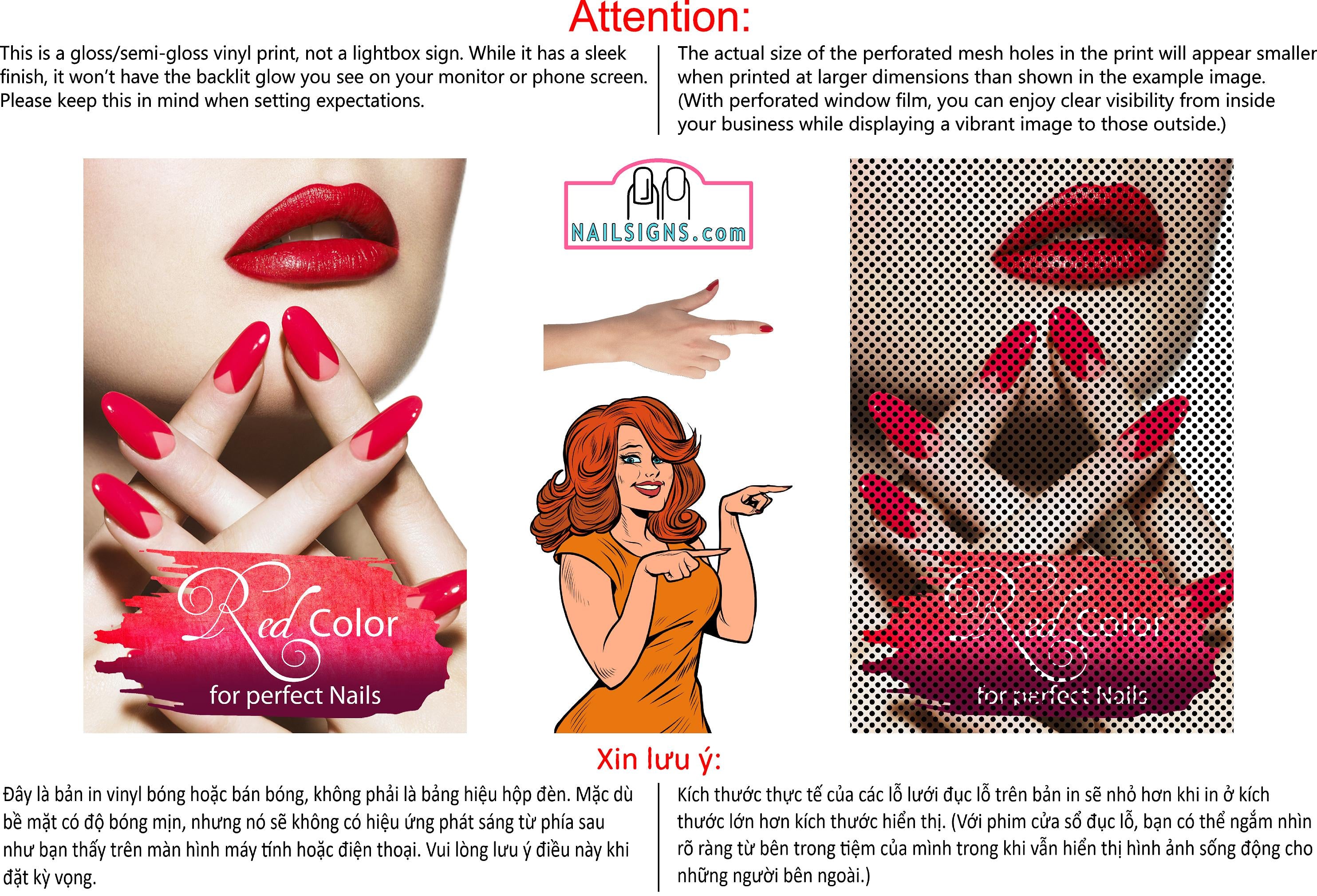 Salon 21 Perforated Mesh One Way Vision See-Through Window Vinyl Red Manicure Nails Vertical