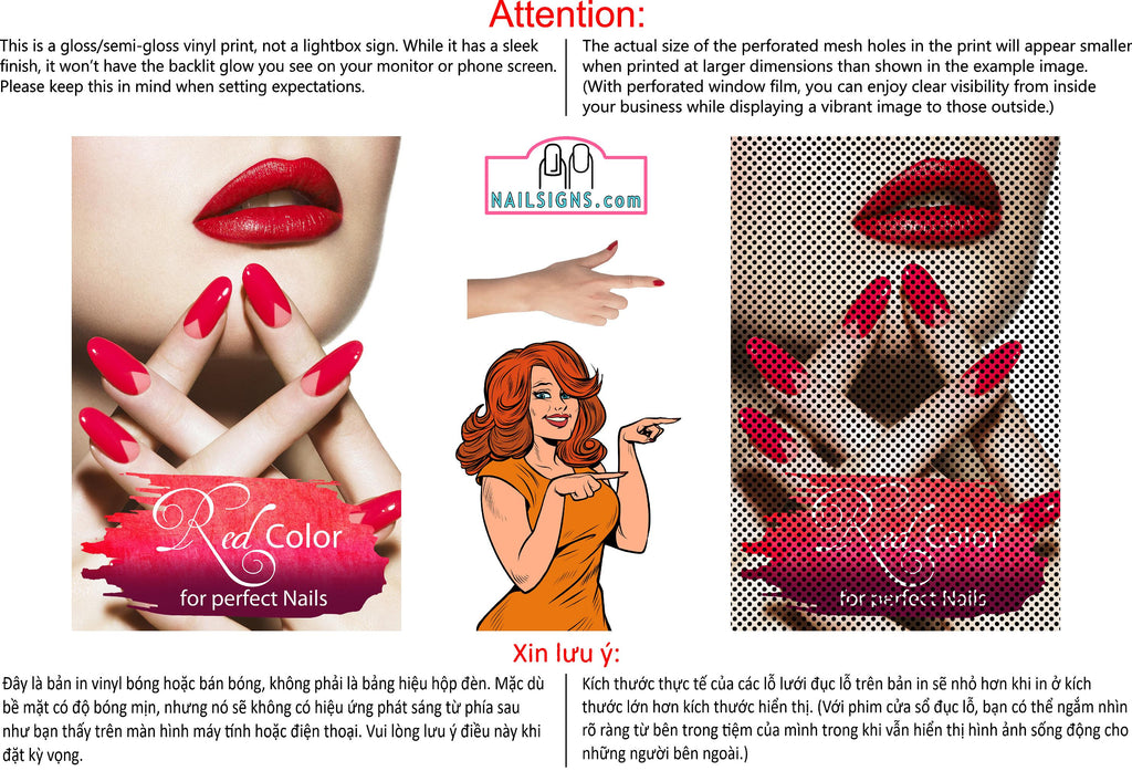 Salon 21 Perforated Mesh One Way Vision See-Through Window Vinyl Red Manicure Nails Vertical