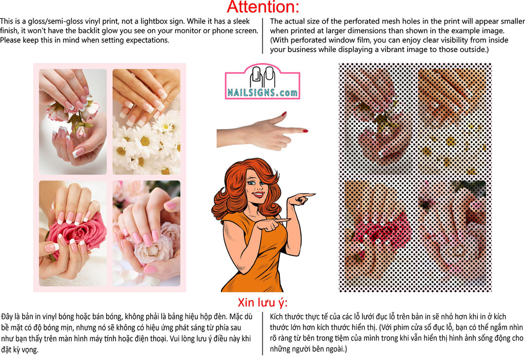 Salon 22 Perforated Mesh One Way Vision See-Through Window Vinyl Manicure Nails Vertical