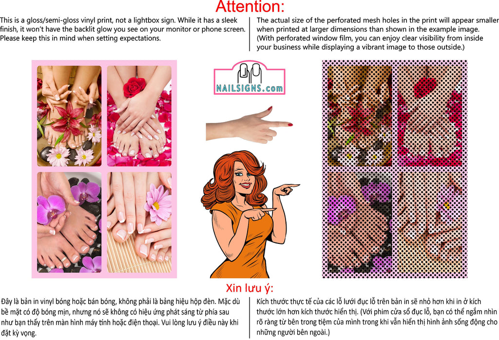 Salon 23 Perforated Mesh One Way Vision See-Through Window Vinyl Pedicure Nails Vertical