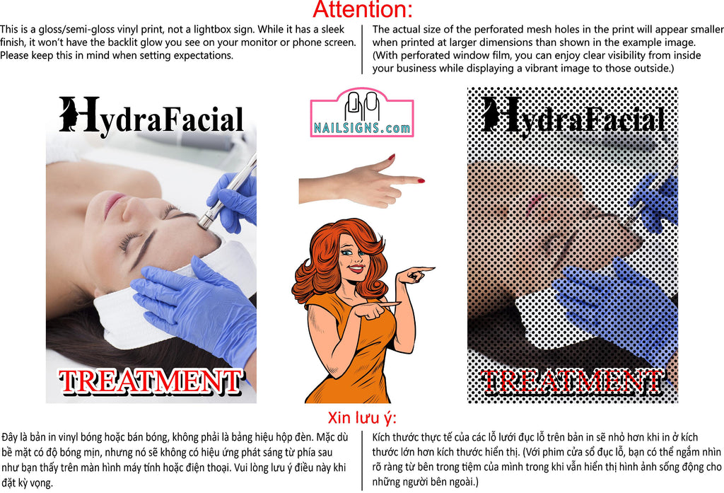 Salon 25 Perforated Mesh One Way Vision See-Through Window Vinyl HydraFacial Treatment Vertical
