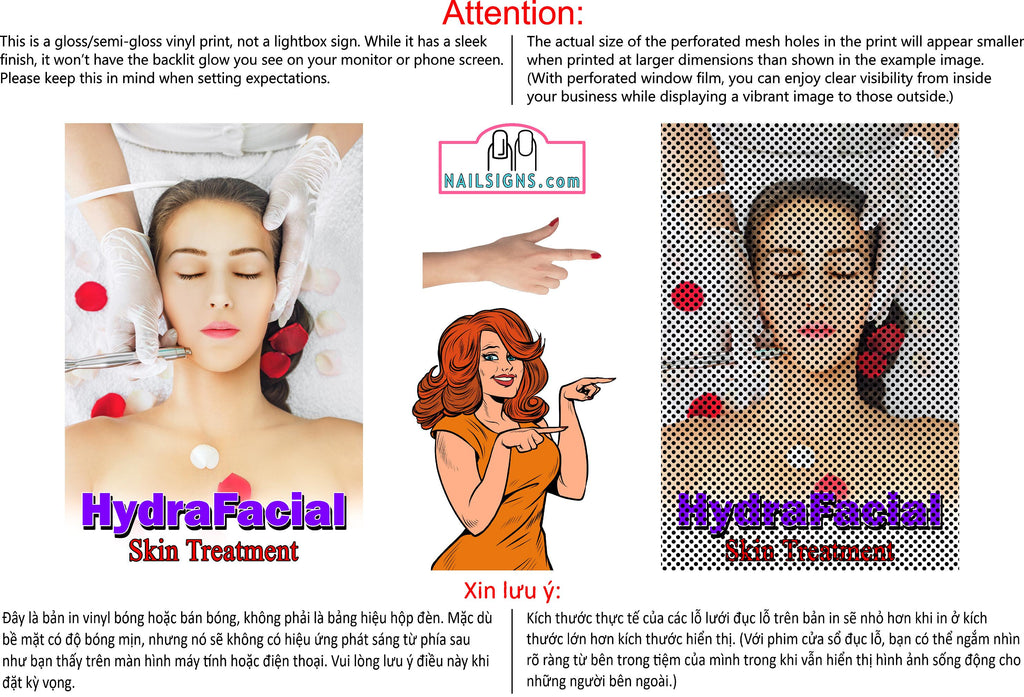 Salon 26 Perforated Mesh One Way Vision See-Through Window Vinyl HydraFacial Treatment Vertical