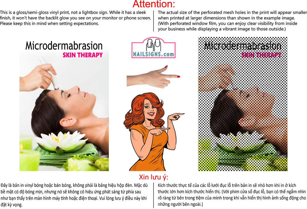 Salon 27 Perforated Mesh One Way Vision See-Through Window Vinyl HydraFacial Skin Therapy Microdermabrasion Treatment Vertical