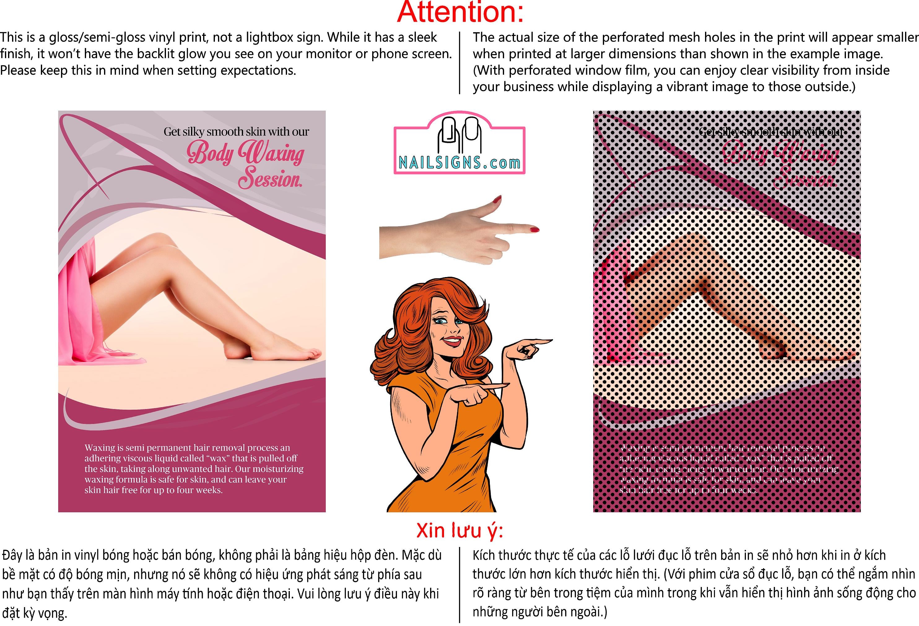 Salon 33 Perforated Mesh One Way Vision See-Through Window Vinyl Waxing Hair Removal Leg Body Vertical