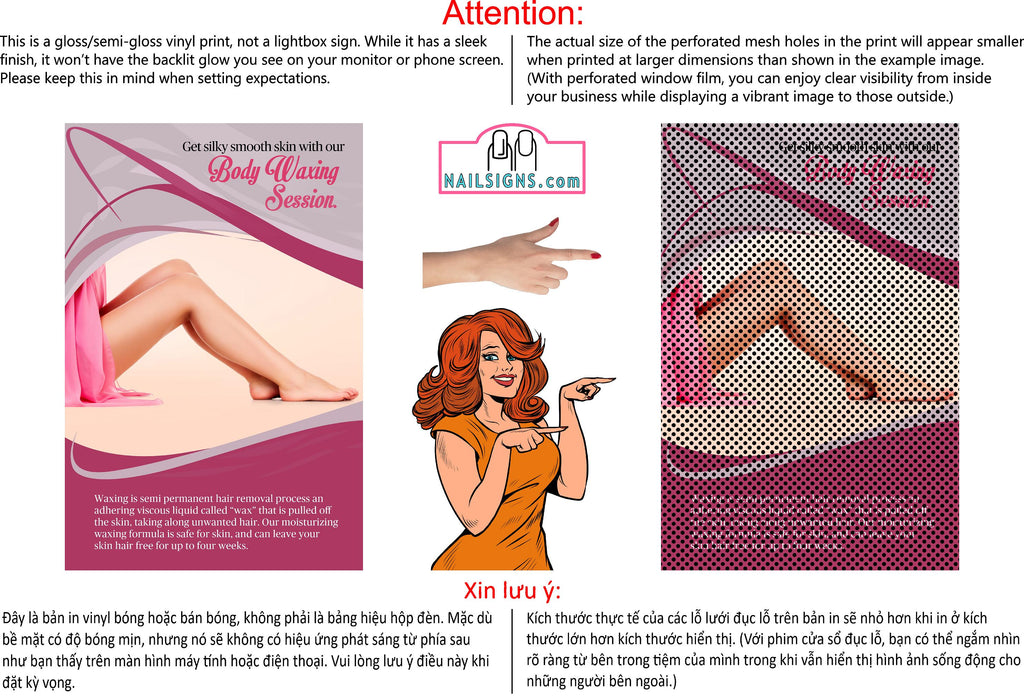 Salon 33 Perforated Mesh One Way Vision See-Through Window Vinyl Waxing Hair Removal Leg Body Vertical
