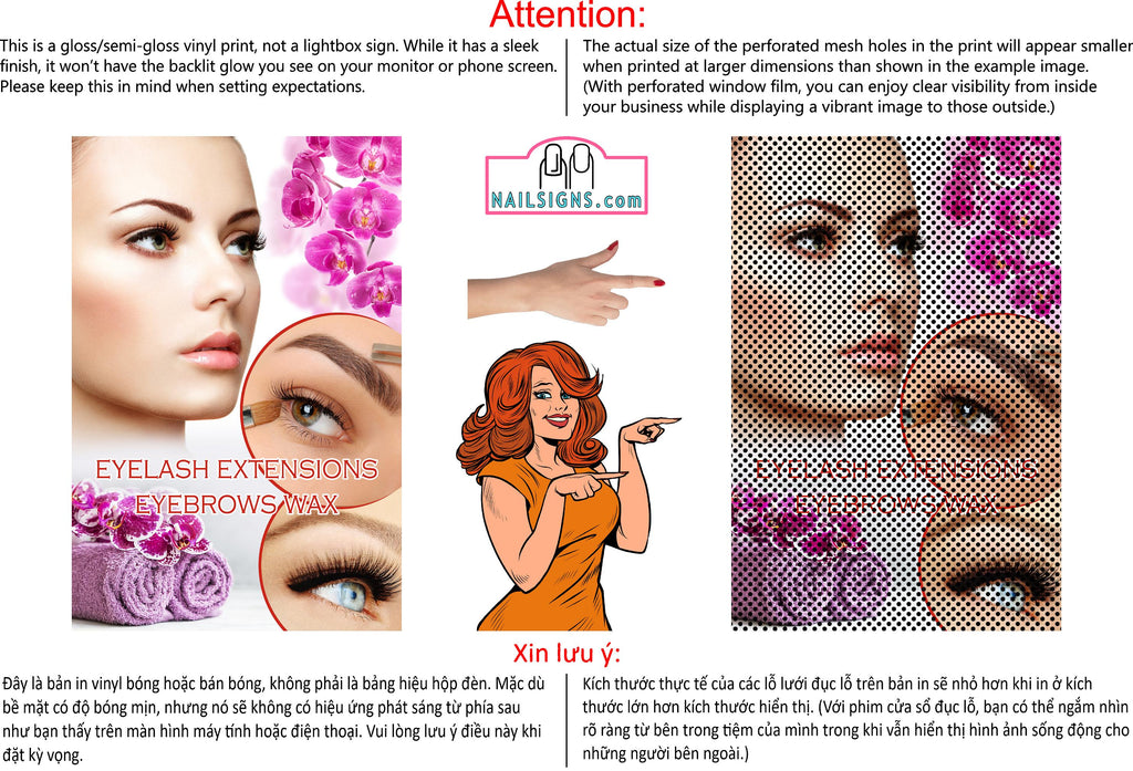 Salon 37 Perforated Mesh One Way Vision See-Through Window Vinyl Eyebrows Eyelashes Vertical