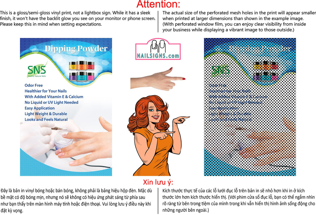 Salon 07 Perforated Mesh One Way Vision See-Through Window Vinyl Dipping Powder SNS Nail Sign Vertical