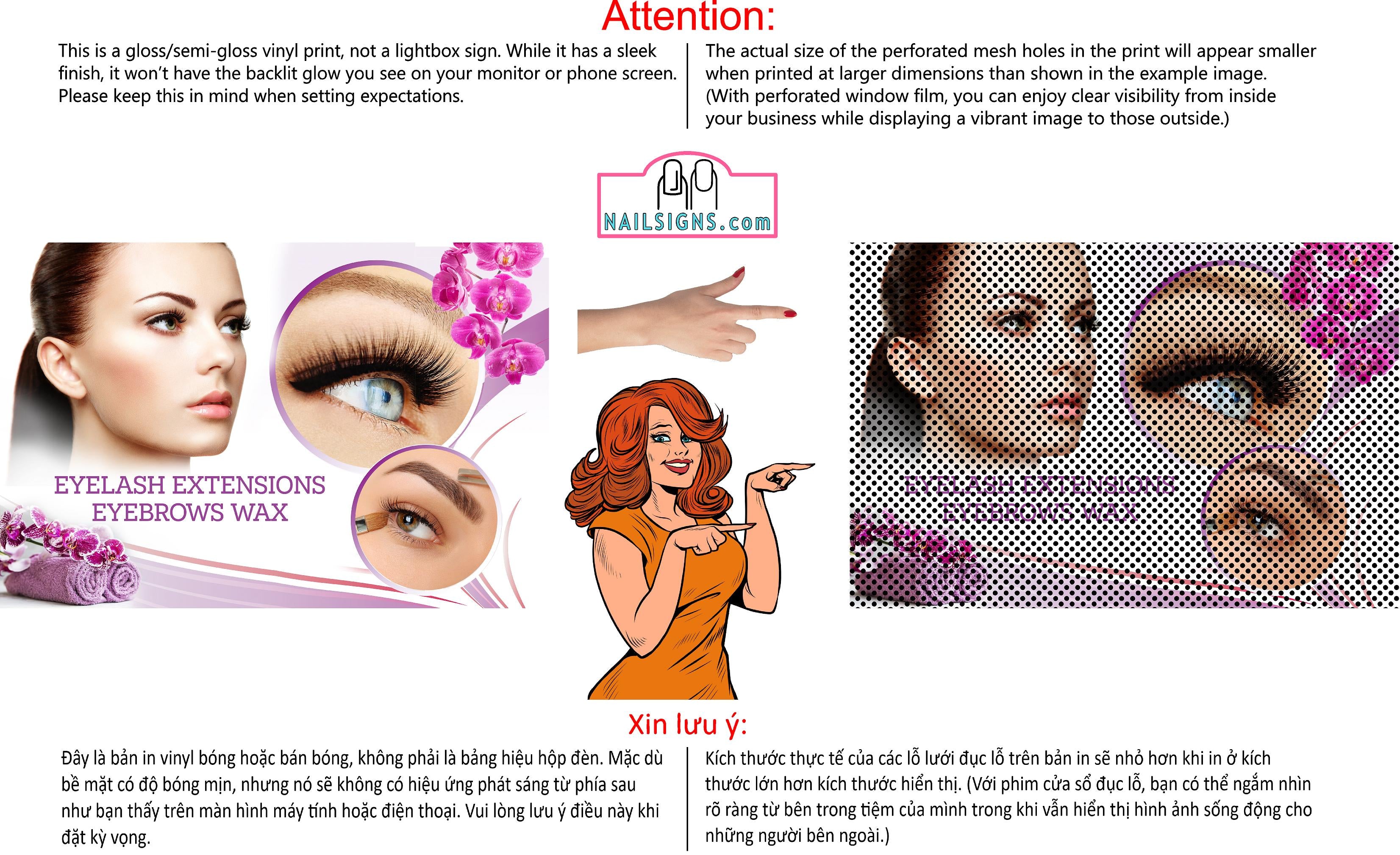 Salon 84 Perforated Mesh One Way Vision See-Through Window Vinyl eyelash extension eyebrows Horizontal