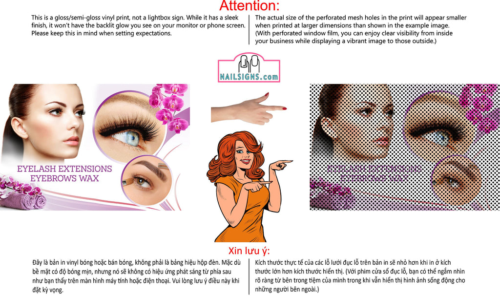Salon 84 Perforated Mesh One Way Vision See-Through Window Vinyl eyelash extension eyebrows Horizontal